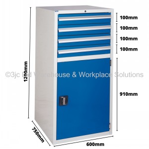 Euroslide Storage Cabinet 4 Drawer & Cupboard 1200mm